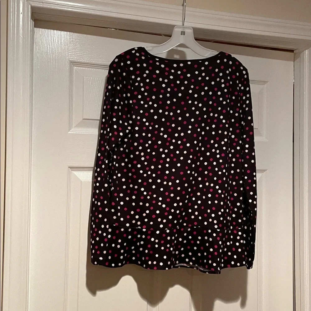 Kate Spade Black Blouse with Pink and White Polka Dots